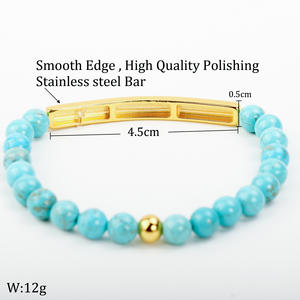 Bijoux personnalisés Bracelet élastique en pierre naturelle Bracelet en pierre naturelle perlée gravée lettre <span class=keywords><strong>nom</strong></span> barre - Product Image 5