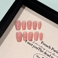 Faux ongles à presser personnalisables faits main, motif patte de chat 3D Kawaii, rose et noir, style gothique, forme cercueil, à coller