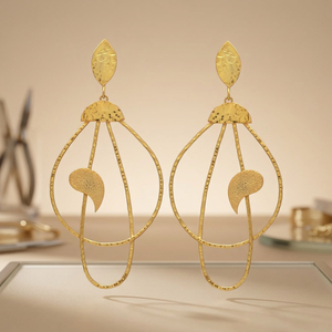 Classic Gold Plated Tai Silver Brass Stud <b>Hook</b> <b>Earrings</b> with Crystal Rhinestone Claw Setting Tribal Mandala Design Unisex Jaipur - Product Image 2