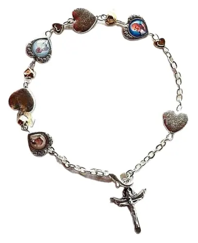 Nice Handmade Antique Silver Metal Heart Rosary Bracelet