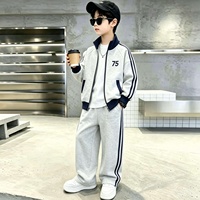Ensemble deux pièces sport pour garçons, col montant, veste zippée, pantalon droit avec sangles latérales, décontracté et tendance, 70% coton acétate