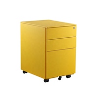 Moderno Gabinete Metálico Móvil con 3 Cajones, Gabinete de Almacenamiento Debajo del Escritorio con Ruedas, de Acero Amarillo con Cerradura