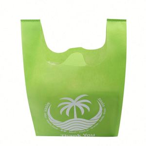 Sac fourre-tout en tissu non tissé vert, écologique, en forme de T, pour le shopping – Vente chaude - Product Image 4