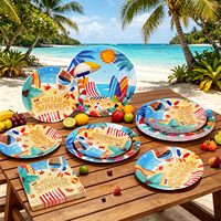 Assiettes et serviettes de plage, vaisselle pour fête d'été, assiettes en papier jetables sur le thème hawaïen pour décorations de fête d'anniversaire