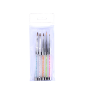 Lot de 5 pinceaux à ongles en nylon avec manche en acrylique transparent et strass pour le dessin, le traçage et la peinture – Idéal pour la manucure et le nail art en salon - Product Image 6