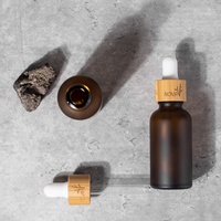 Botol dan set botol kosmetik, botol tetes bambu kaca amber frosted 30ml 50ml 60ml
