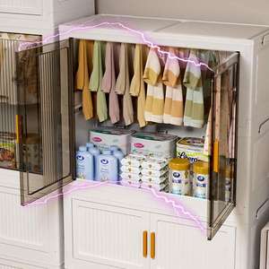 Armadio Pieghevole Multifunzione a 4 Ripiani Bianco per Soggiorno, Organizzatore Impilabile per Vestiti e Giocattoli con Cassetti e Ruote - Product Image 5