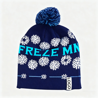 Personnalisé Propre Marque Logo Équipe Club Jacquard Pom Pom Bonnets Chapeau De Hockey En Plein Air Football Tricoté Chapeau D'hiver