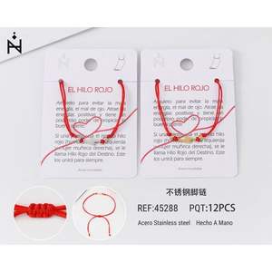 Cavigliera in acciaio inossidabile El Hilo Rojo con braccialetto a filo rosso per donna, gioielli alla moda fatti a mano, set da 12 pezzi - Product Image 1