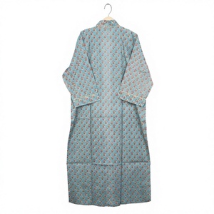 Kimono 100% coton imprimé floral, robe de nuit respirante pour femmes indiennes, col en V, longueur intégrale, fermeture à cordon, robe de plage - Product Image 1