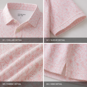 Polo de Golf Rosa Floral Premium Personalizado para Hombre, Ropa de Resort de Marca Privada con Tecnología de Absorción de Humedad, OEM - Product Image 3