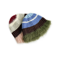Bonnet personnalisé multicolore en tricot côtelé avec bordure en fausse fourrure, épais, doux, chaud, extensible, design tendance, streetwear, bonnets d'hiver
