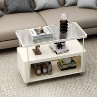 Table basse d'appoint mobile moderne en bois, style crème, luxe léger, hauteur réglable, avec plateau en verre caméléon, mini table d'appoint pour canapé, usage domestique