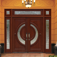 Porte d'entrée en bois massif de style luxueux, design moderne, avec fenêtre ronde, vente chaude