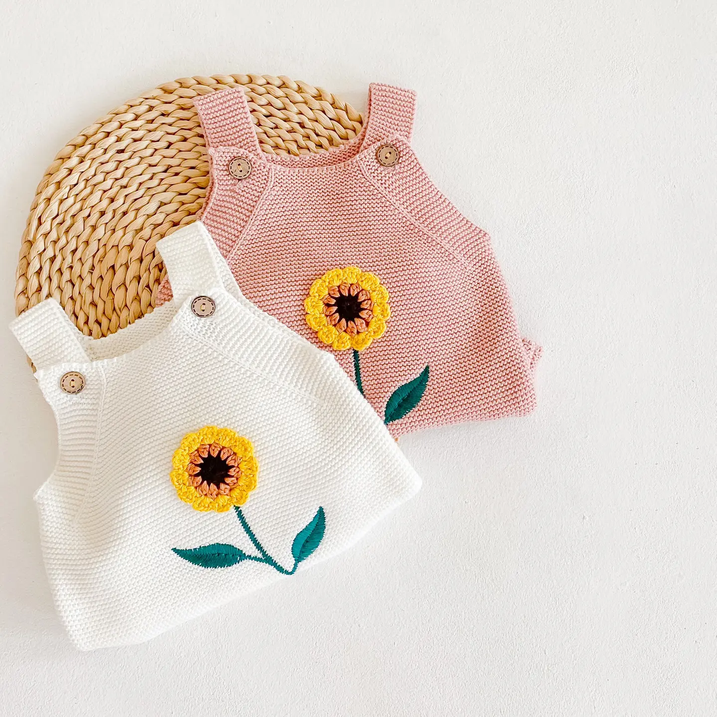 Combinaison brodée personnalisée pull en tricot tournesol pour bébés