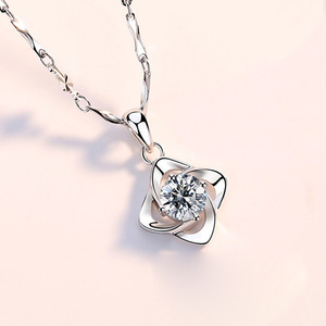999 collier en argent pur lumière luxe Simple niche trèfle à quatre feuilles pendentif forme géométrique Zircon bijoux fins pour les femmes - Product Image 3