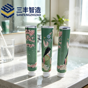 Custom Printed Green Cosmetic Squeeze Tube with White Flip-Top Cap for Hand Cream - Product Image 2
