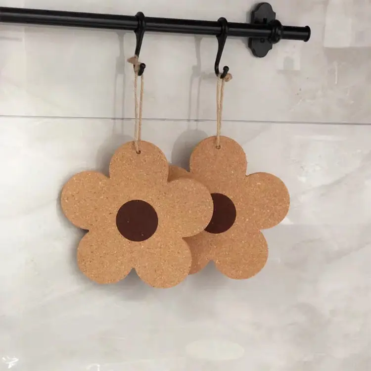 홈 주방 꽃 패턴 열 증거 안티 슬립 루프 매달려 코르크 코스터