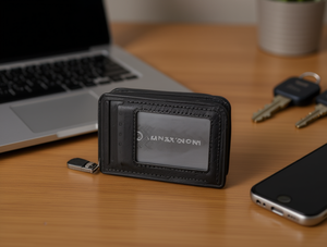 Portacarte a fisarmonica da uomo 3 in 1 in microfibra di pelle sintetica con chiusura a cerniera per carte - Product Image 2