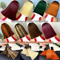 Wig Bob lurus pendek 99J merah merah Burgundy warna coklat kualitas tinggi dengan rambut Remy poni gaya rambut Brasil untuk WANITA HITAM