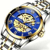 Montre-bracelet mécanique squelette de luxe pour homme, OEM d'usine, bracelet en métal noir intégral, chiffres romains, Reloj Para Hombre