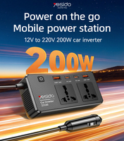Convertisseur de courant pour voiture Yesido VC07 12V vers 200V avec interrupteur indépendant, protections multiples, USB QC3.0 + Type-C PD, charge rapide 200W