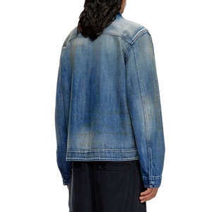 เสื้อโค้ทสั้นวินเทจสำหรับผู้ชาย ผ้าฝ้าย 100% ล้างสีแบบ Dirty Washed ปกคอพับ เสื้อแจ็คเก็ตยีนส์สีน้ำเงินสำหรับผู้ชาย - Product Image 4