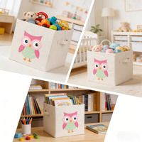 Cube de rangement pliable en tissu avec applique hibou en feutre, organiseur de jouets pour chambre de bébé avec poignées