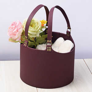 Cesta de almacenamiento de cuero Pu Cesta de almacenamiento de regalo de vino de picnic con asa de cuero para uso festivo y festivo - Product Image 3