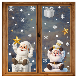 Autocollants de Noël statiques imperméables en PVC doré pour fenêtres, motifs Bonhomme de neige, Renne, Père Noël, flocons de neige et maisons enneigées - Product Image 6