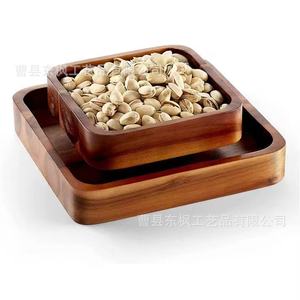 Wooden Dried Fruit <b>Snack</b> <b>Tray</b> Double Layer Detachable Storage Bowl Walnut Wood Creative Nut Melon Seed Serving <b>Tray</b> - Product Image 3