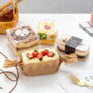 Pièces Acrylique Transparent Plastique Rectangle Tiramisu Gâteau Petit Acrylique Dessert Bonbons Biscuit Sweet Box Conteneurs de Stockage avec Couvercle