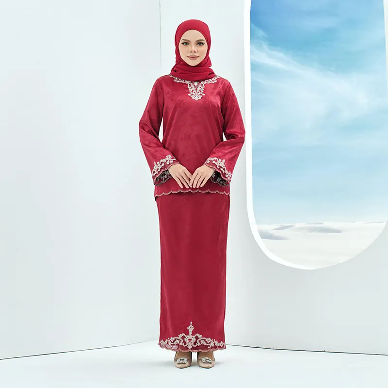 2022 Schönste Kurung High Level Anpassung Baju Kebaya Modest Tudung Damen bekleidung Dubai Abaya Kleid