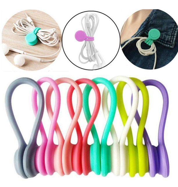Magnetic Multifunctional Silicone Cable Clips Organizer M Size 6 Pieces Reusable Anti-Loss for Car/Desk/Desktop Cable Management