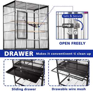 53-inch kandang burung dengan Rolling berdiri & rak penyimpanan, besar besi tempa burung beo kandang untuk Cockatiel, Conure, Lovebird, Parkit - Product Image 2