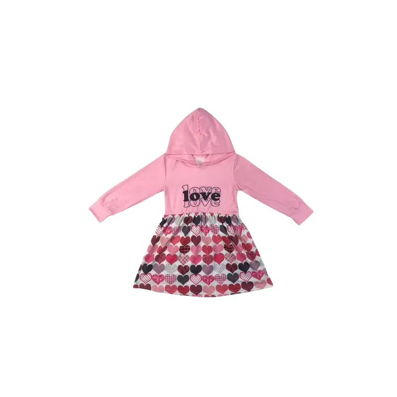 Groothandel Boetiek Lente En Herfst Meisjes Hoodie Casual En Schattige Liefde Serie Roze Jurk