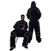 Ensemble de survêtement personnalisé en polyester avec fermeture éclair, coupe oversize, réfléchissant, imperméable, coupe-vent, avec veste à capuche en polaire et pantalon de jogging en nylon