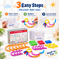 Mainan Pembangun Bentuk Kayu Kreatif, Blok Pola Puzzle, Kartu Edukasi Montessori, Permainan untuk Anak Usia 2 hingga 4 Tahun, Unisex