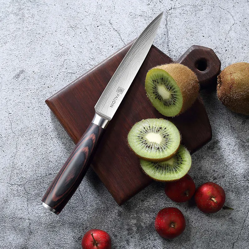 पेशेवर 5-इंच स्टेनलेस स्टील ब्लेड रसोई शेफ चाकू आरामदायक पैक्कवावुड हैंडल उपयोगिता चाकू