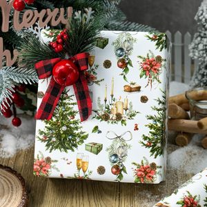MAYPLUSS Christmas Wrapping Paper 17 In X 33 Ft Watercolor Tree Candle Pinecone Goblet Gift Wrap Recyclable Single Side - Product Image 5