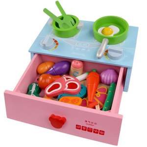 Ensemble de cuisine en <span class=keywords><strong>bois</strong></span> pour enfants, cuisinière à gaz de simulation, fruits et légumes à découper, jouets de cuisine pour la maison - Product Image 6