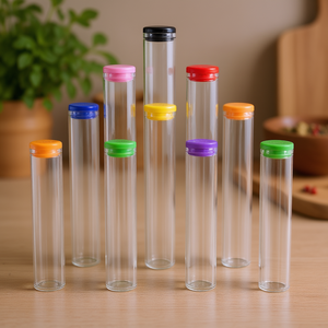 Tubes en verre transparent écologiques 125 mm avec bouchon en silicone, sans BPA, pour emballage alimentaire (conserves) - Product Image 2