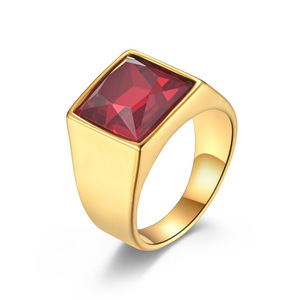 Anillos Cuadrados de Cristal Brillante para Mujer, Chapados en Oro, de Acero Inoxidable con Circonita - Product Image 3