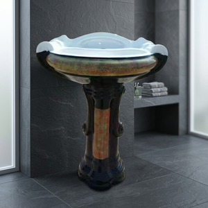Lavabo de pie de cerámica con pedestal y cubierta electrochapada, con gran capacidad de lavado, para uso en centros comerciales y villas - Product Image 6