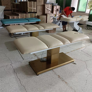 Fabricante Kisen, Venta al por Mayor de Muebles para Salón de Belleza y Spa, Cama de Masaje de Cuero Sintético con Base Dorada de Aluminio, Mesa de Masaje con Rodillos en Venta - Product Image 2