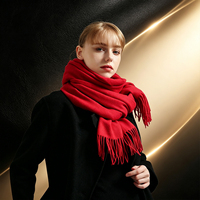 Écharpe en fausse fourrure de cachemire brossée à franges, châle pashmina chaud et doux pour l'hiver, écharpe enveloppante unie à pompons pour femme, usage quotidien en extérieur