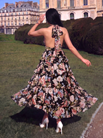 Robe florale en mousseline de soie à col en V et dos nu, imprimée numériquement en aquarelle, haut de gamme, pour dîners, mariages et soirées