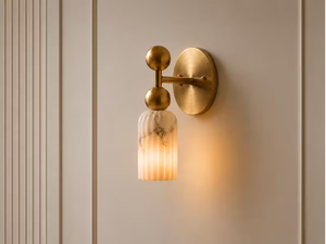 Modern Brass Fluted Marble <b>Wall</b> Sconce Luxury Mid Century Vanity <b>Light</b> for Bathroom Bedroom and Living Room - Product Image 5