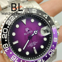 BLIGER 40mm NH35 Jam Tangan Mewah Baja Tahan Karat untuk Pria Dial Hitam Ungu Bercahaya Bezel Hitam Ungu Kaca Safir 10 Bar