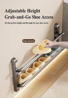 Étagère à chaussures pliable adhésive murale sans perçage en métal aluminium pour salle de bain, organisateur gain de place pour porte